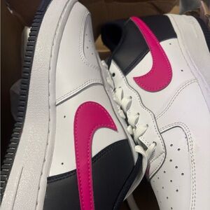 Nike Air Force 1 GS White and Black with Pink Accents